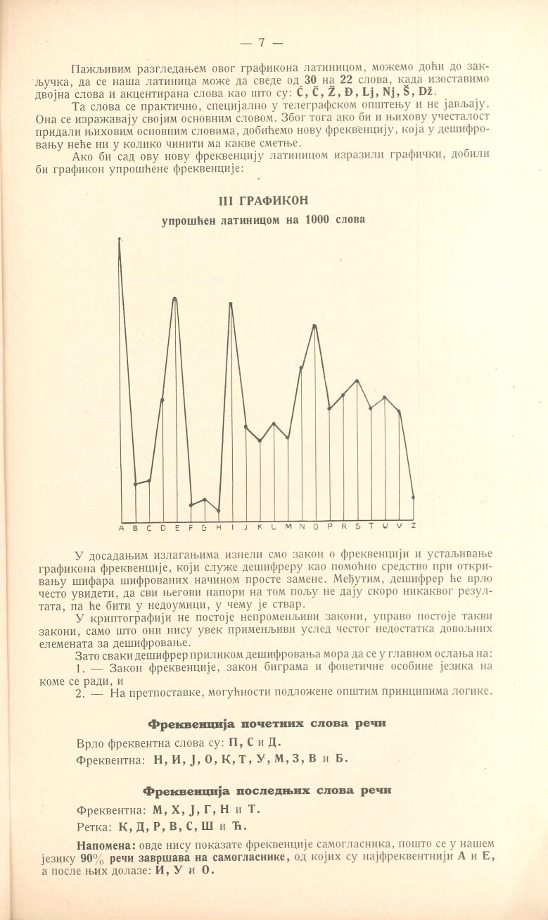 Слика 3. Извод из Свеске 1 који илуструје знање о могућности разбијања шифре замене на основу технике фреквентирања симбола шифрата.